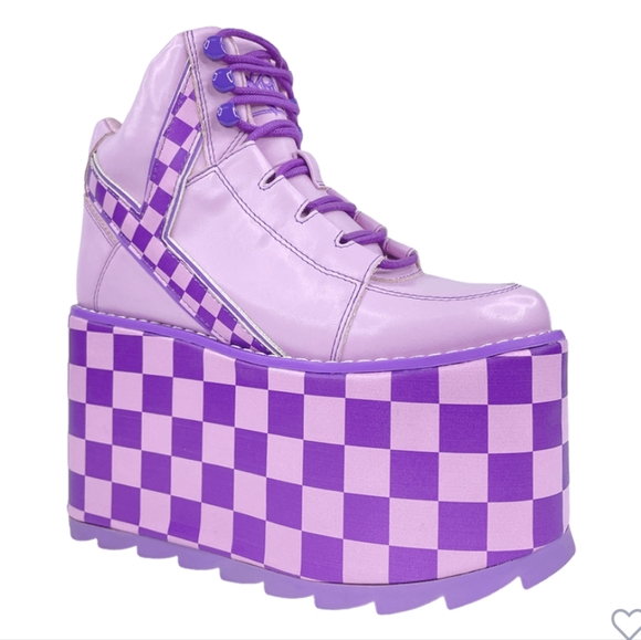 YRU Shoes - YRU Qozmo Checker Pink/Lavender Platform Shoes